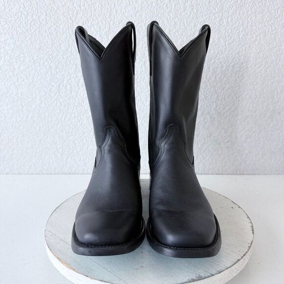 Lane Black Cowboy Boots Mens 10 D Square Toe Western Smooth Leather No Accents - Picture 5 of 11